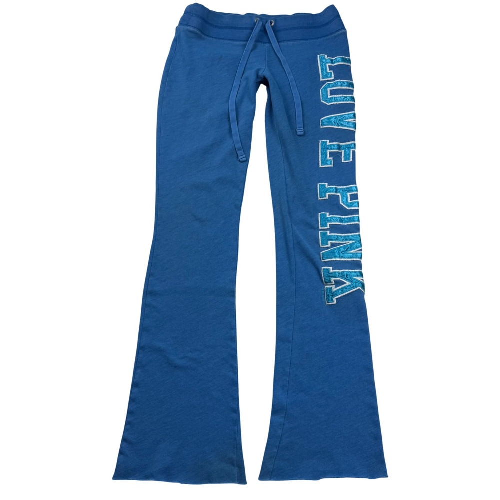 VTG Y2K Victoria's Secret PINK Blue Flare Sweatpants Love Pink Ultra Low Rise XS